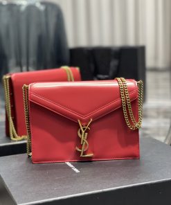 Yves Saint Laurent Cassandra Medium Chain Bag Rouge Opyum In Grain De Poudre Embossed For Women 8.6in/22cm YSL 532750BOW0W6008