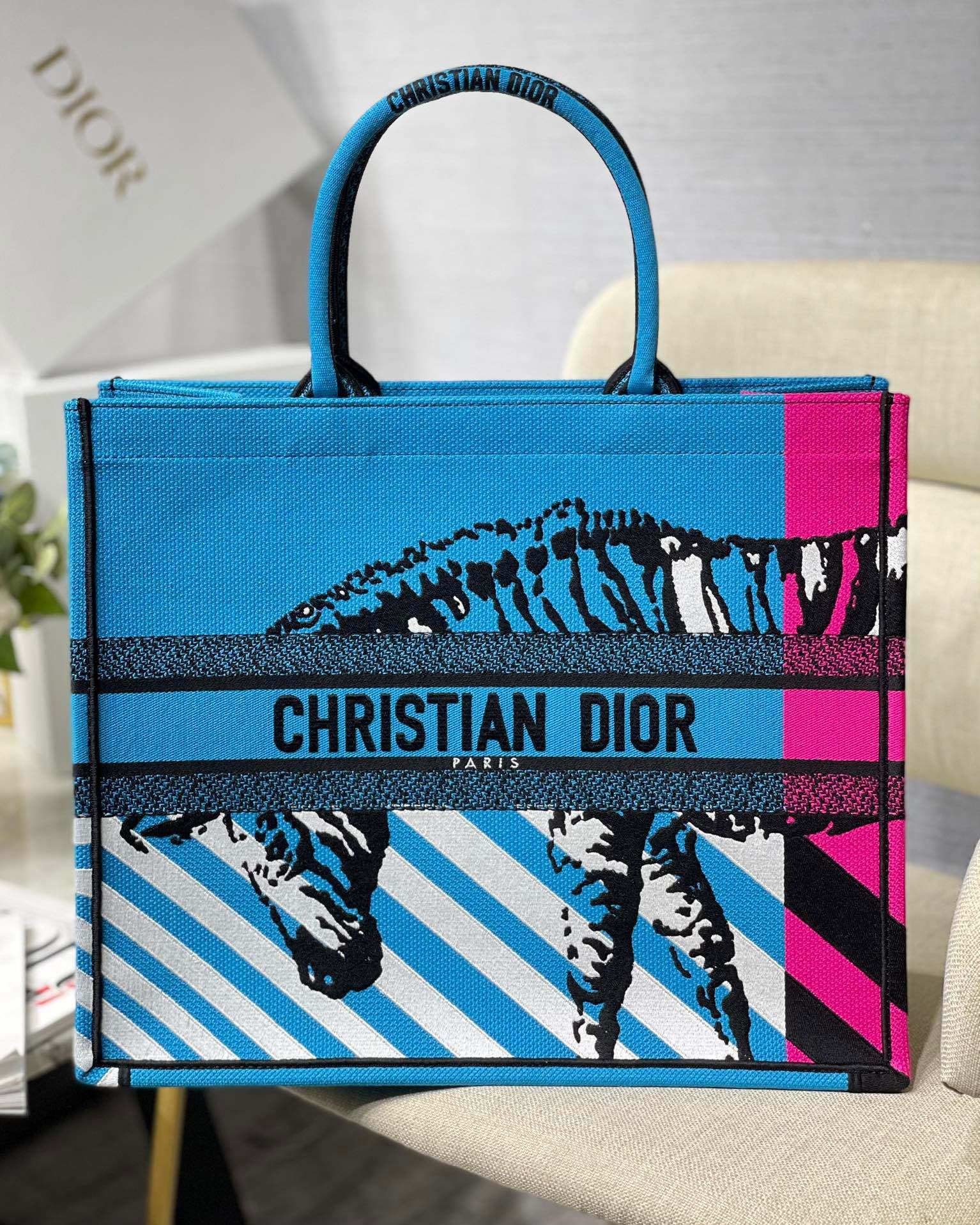 Christian Dior Large Dior Book Tote Blue And Pink, For Women, Women’s Handbags 16.5in/42cm CD