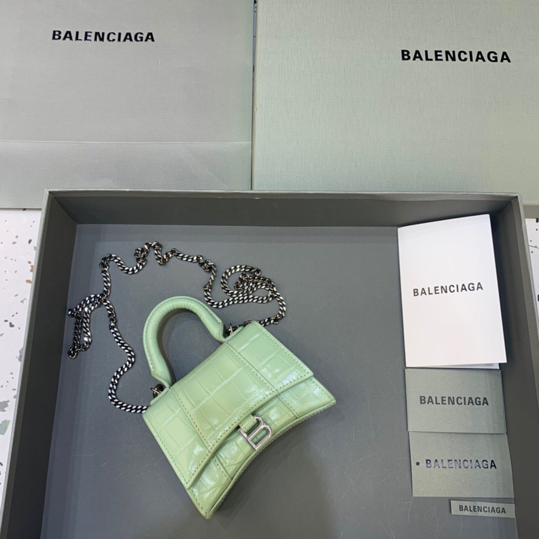 BALENCIAGA Hourglass Mini Handbag With Chain In Light Green, For Women, Women’s Bags 4.7in/12cm