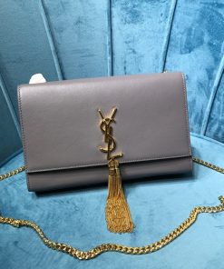 Yves Saint Laurent Kate Medium Chain Bag With Tassel In Grain De Poudre Grey For Women 9.4in/24cm YSL