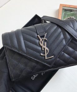 Yves Saint Laurent Envelope Small Bag In Mix Matelassé Grain De Poudre Black For Women 8.2in/21cm YSL 600195BOW921000