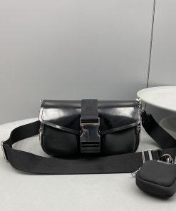 Prada Pocket Nylon And Brushed Bag Black For Women, Women’s Bags 9in/23cm 1BD295_789_F0002_V_BFO