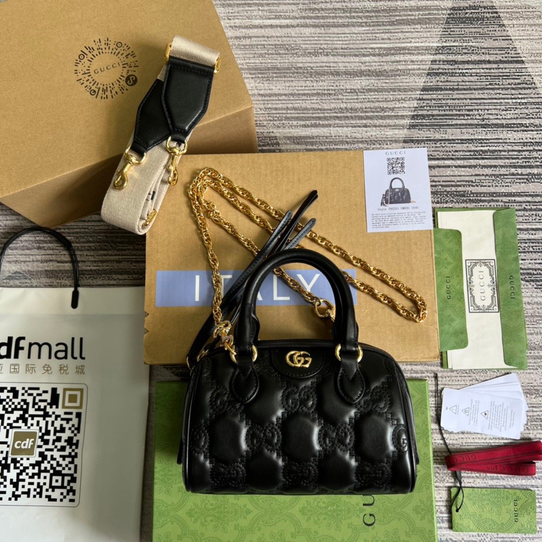 Gucci Matelasse Top Handle Bag Black For Women, Women’s Bags 7.5in/19cm Gucci ‎702251 UM8HG 1046