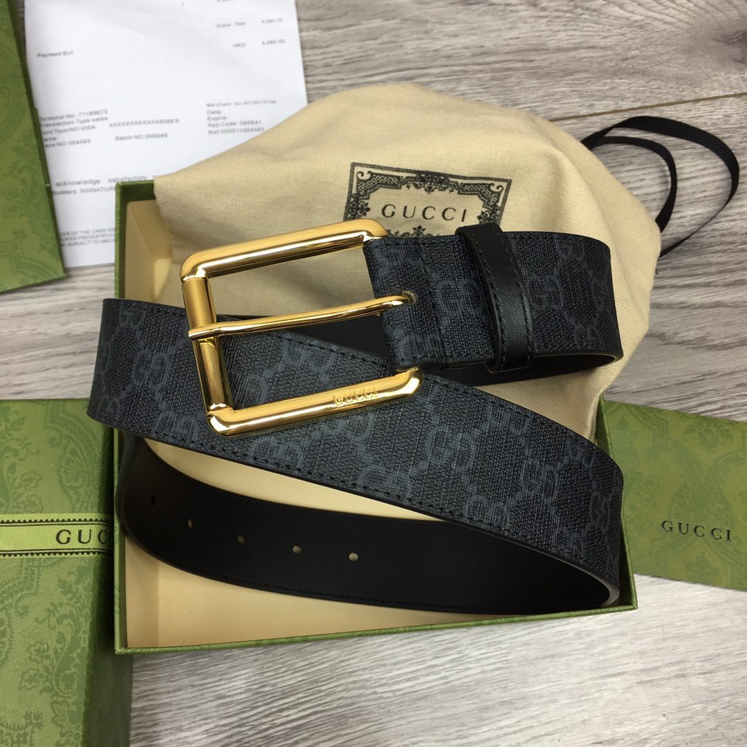 GUCCI Supreme Belt With Square Buckle Black/Grey Gucci Supreme Canvas For Women, Women Belt