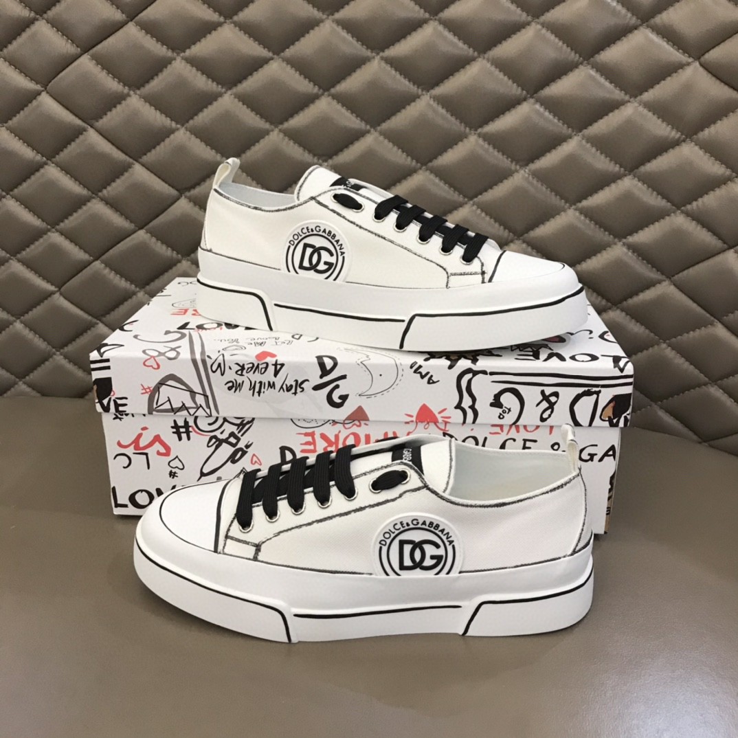 Dolce & Gabbana Hand-Painted Canvas Portofino Light Sneakers White For Men DG Shoes CS1888AO79189642