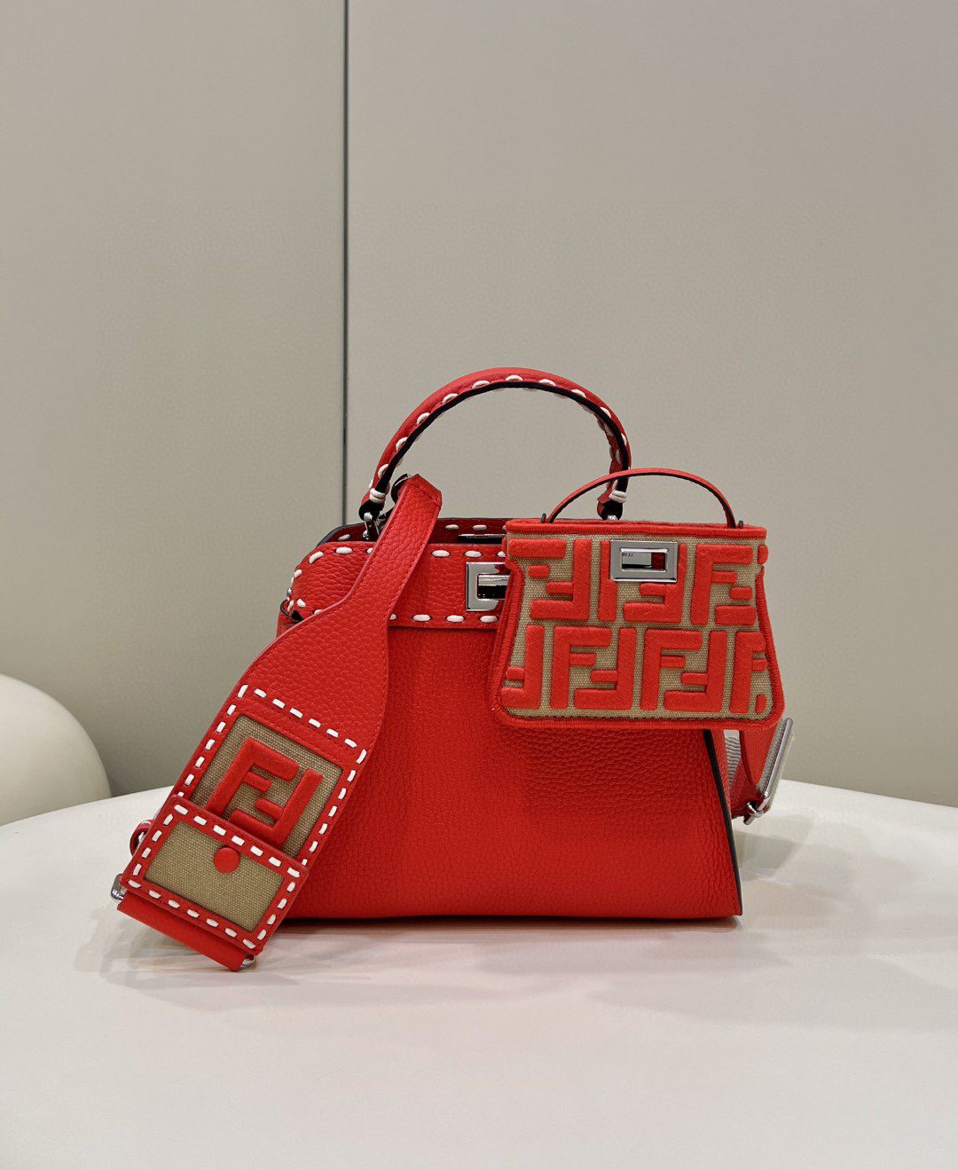 Fendi Peekaboo Small Red Bag For Woman 23cm/9in