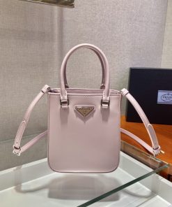 Prada Small Brushed Tote Pink For Women, Women’s Bags 6.9in/18cm 1BA331_ZO6_F0E18_V_OOO