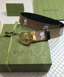 GUCCI Supreme Belt With Interlocking G Buckle Doreamon Beige/Ebony Gucci Supreme For Women, Women Belt
