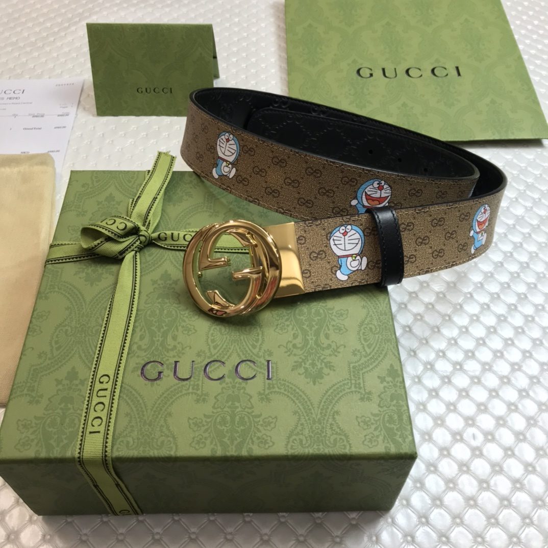 GUCCI Supreme Belt With Interlocking G Buckle Doreamon Beige/Ebony Gucci Supreme For Women, Women Belt
