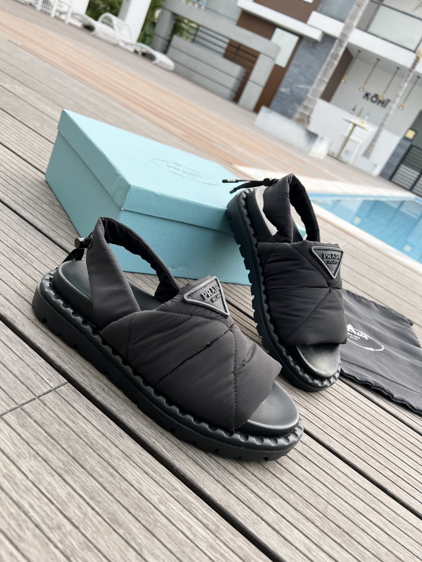 Prada Padded Nylon Sandals Black For Women 0.8in/20mm Prada 