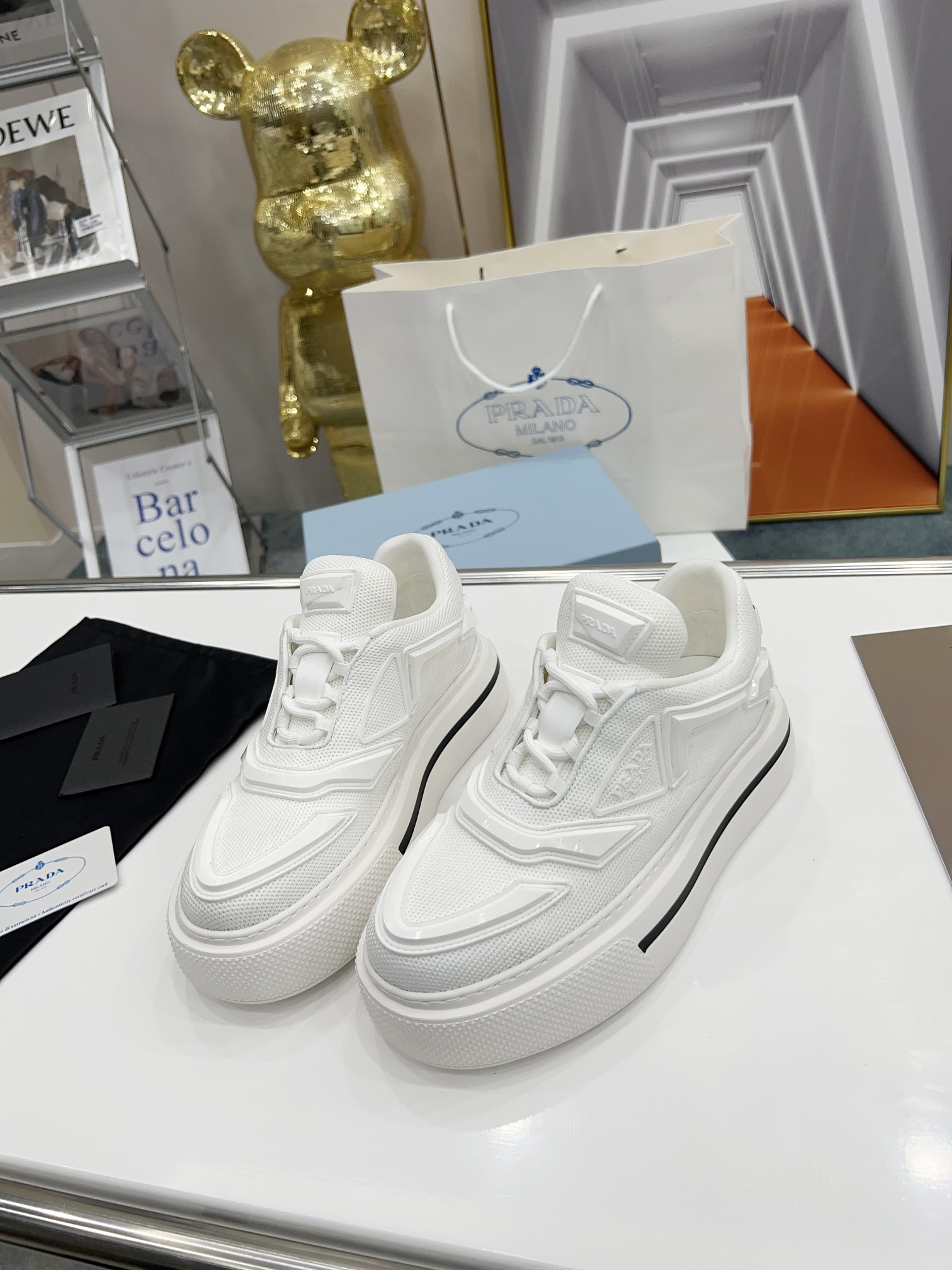 Prada Re-Nylon And Brushed Sneakers White For Women 1.96in/50mm Prada