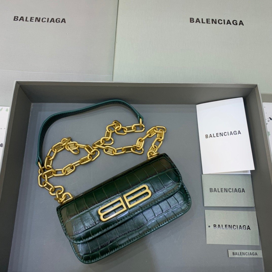 BALENCIAGA Gossip Small On Chain Shoulder Bag Dark Green, For Women, Women’s Bags 7.4in/19cm