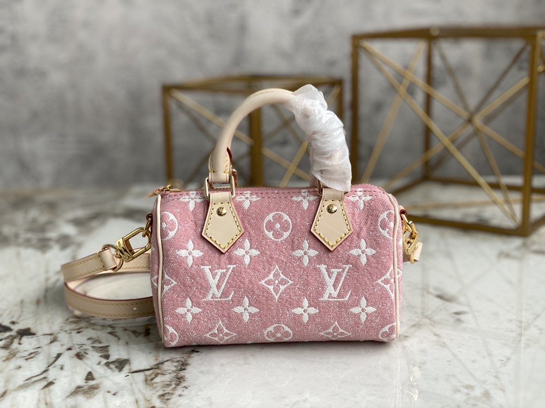 Louis Vuitton Nano Speedy Monogram Jacquard Denim Pink For Women, Women’s Bags 6.3in/16cm LV M81213