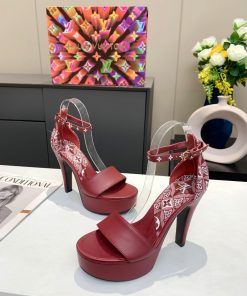 Louis Vuitton Women’s Afterglow Platform Sandal Dark Red And White For Women LV
