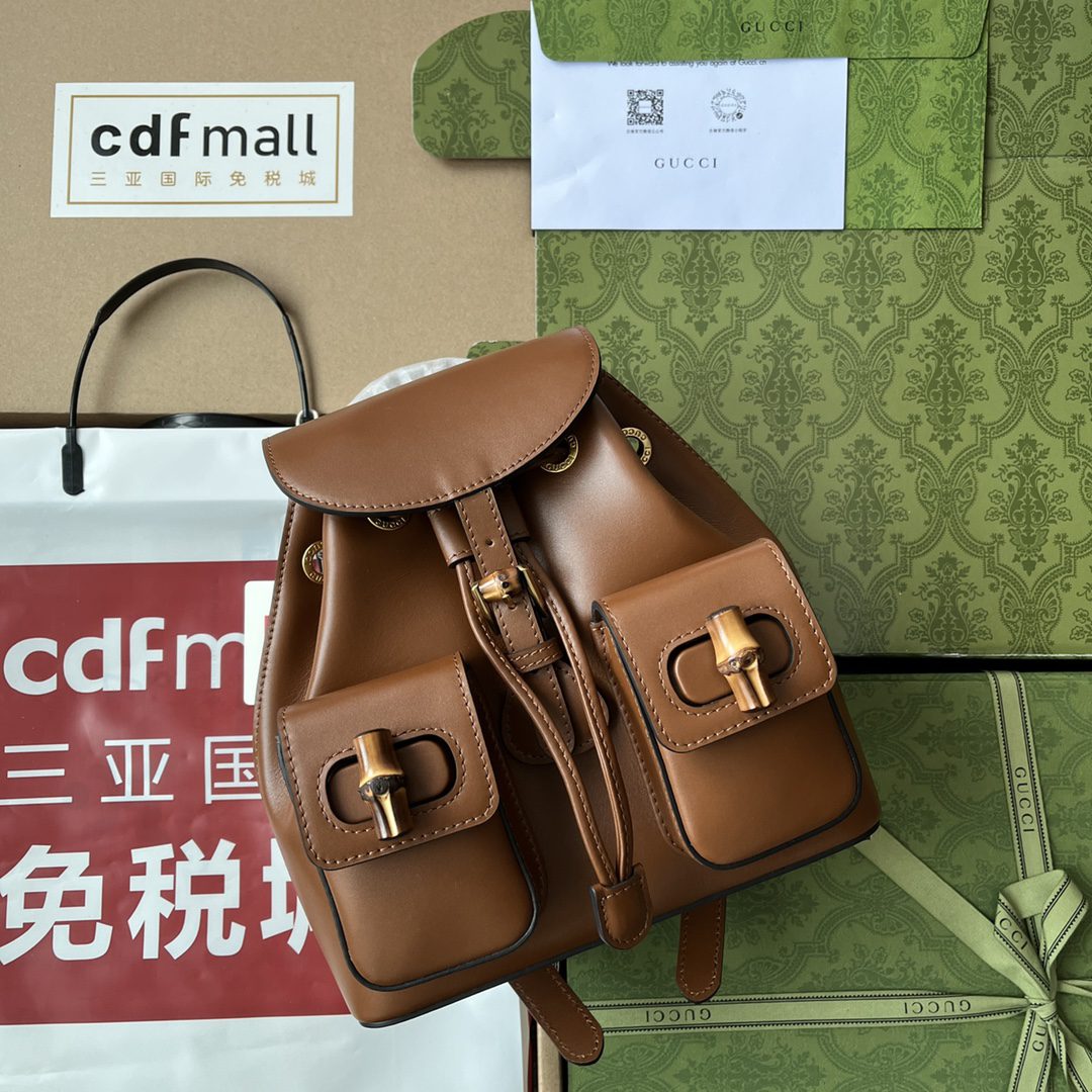 Gucci Bamboo Small Backpack Brown For Women, Women’s Bags 8.6in/22cm Gucci ‎‎702101 UZY0T 2535