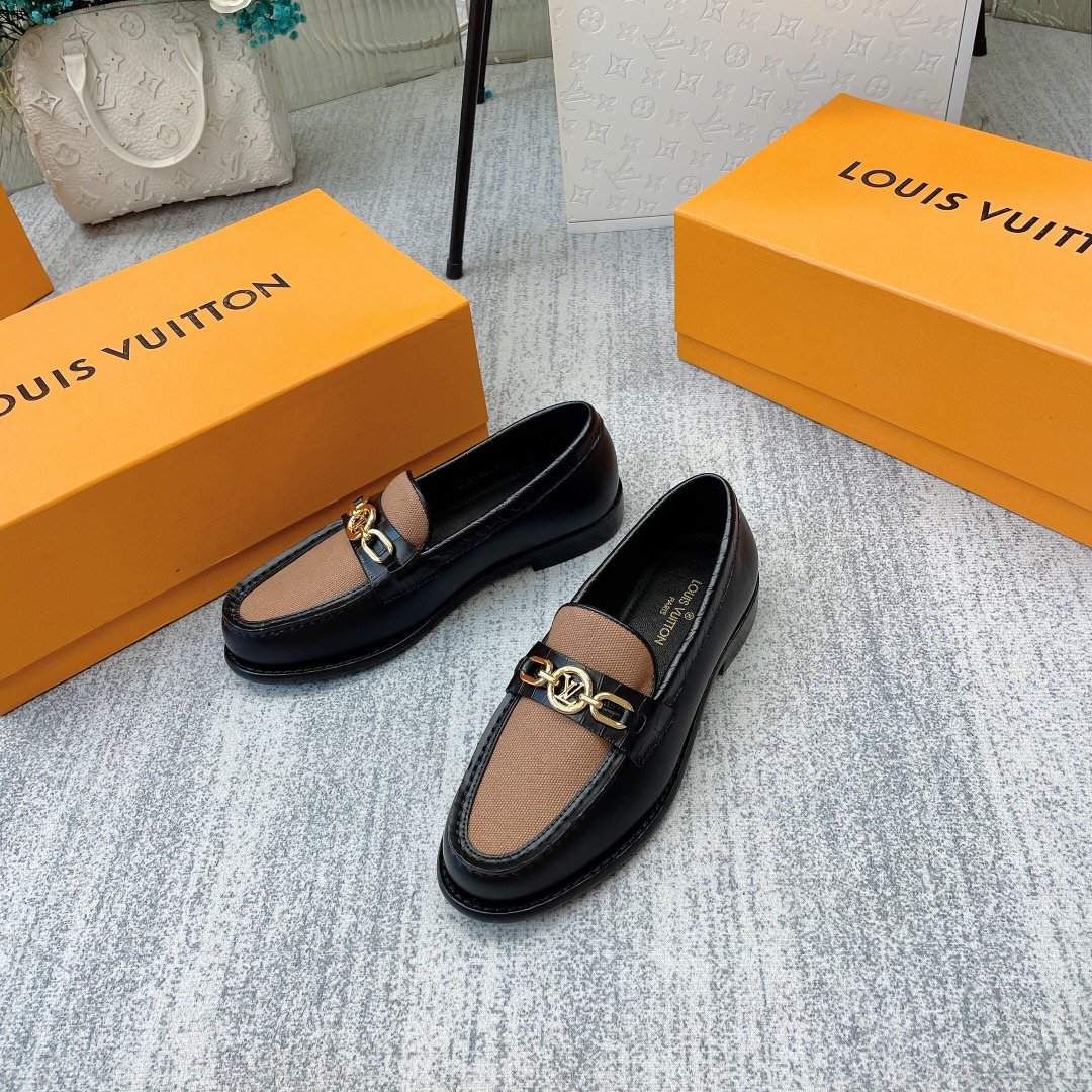 Louis Vuitton Women’s Chess Flat Loafe Black And Beige For Women LV