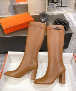 Hermes High Heel Boots Brown For Women 3.54in/9cm