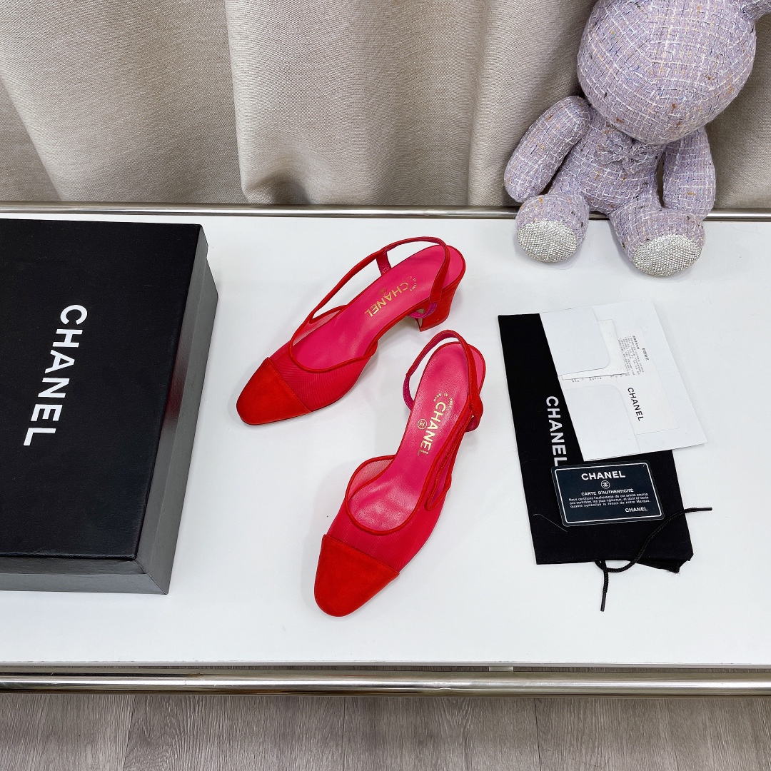 Chanel Women’s Slingbacks With Mesh Red For Women 2.7in/7cm