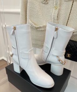 Chanel Women’s Ankle Boots With Chain White For Women 3.7in/9.5cm