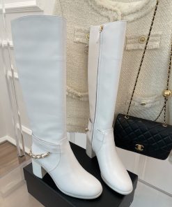 Chanel Women’s High Boots With Chain White For Women 3.7in/ 9.5cm