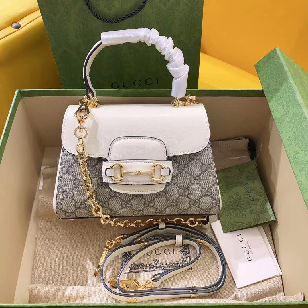 Gucci Horsebit 1955 Mini Bag White For Women, Women’s Bags 8.7in/22cm Gucci ‎703848 92TCK 9761