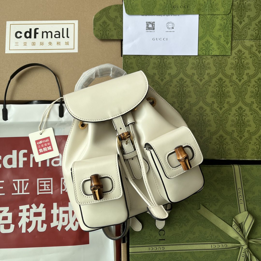 Gucci Bamboo Small Backpack White For Women, Women’s Bags 8.6in/22cm Gucci ‎‎702101 UZY0T 9022