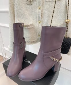 Chanel Women’s Ankle Boots With Chain Light Violet For Women 3.7in/9.5cm