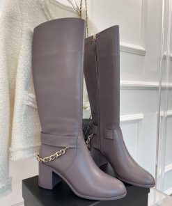 Chanel Women’s High Boots With Chain Light Violet For Women 3.7in/ 9.5cm