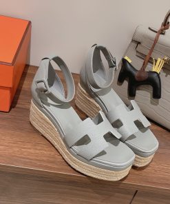 Hermes Doll 40 Espadrilles Gray For Women 1.6in/4cm