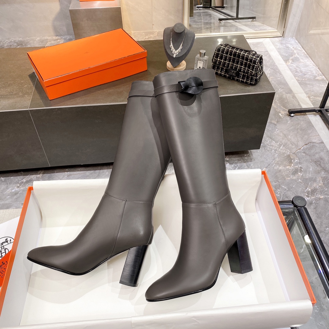 Hermes High Heel Boots Gray For Women 3.54in/9cm