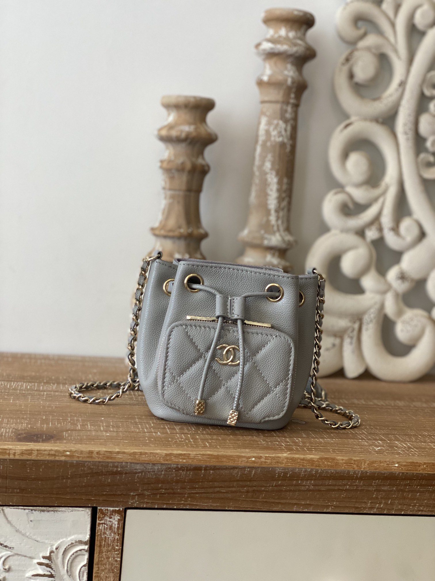 Chanel Mini Bucket Bag With Strap Gray For Women, Women’s Bags 4.9in/12.5cm