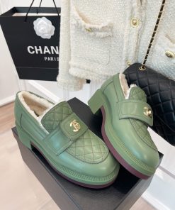 Chanel Women’s Loafers With Lining Green For Women