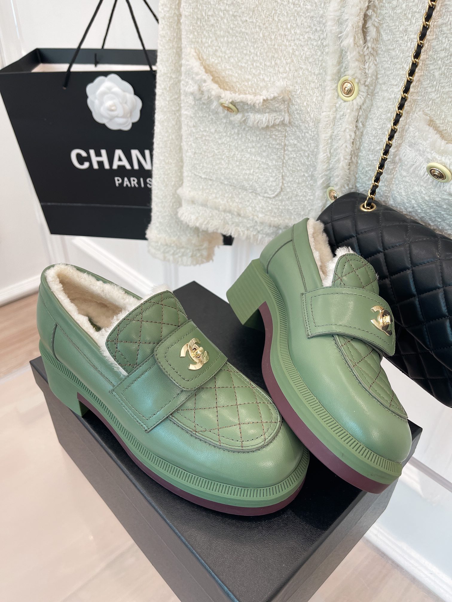 Chanel Women’s Loafers With Lining Green For Women