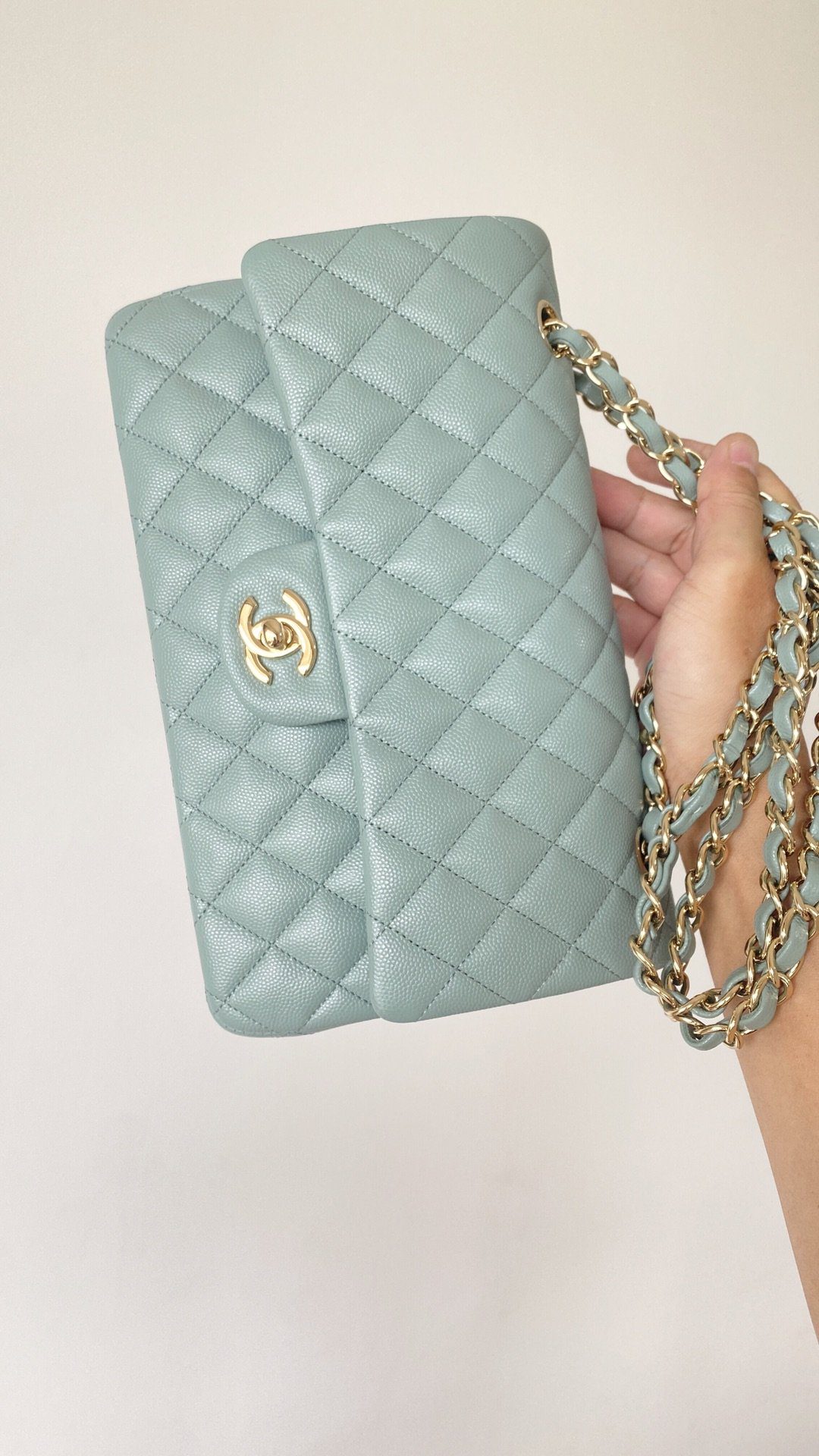 Chanel Small Classic Handbag Light Green For Women, Women’s Bags 9.1in/23cm